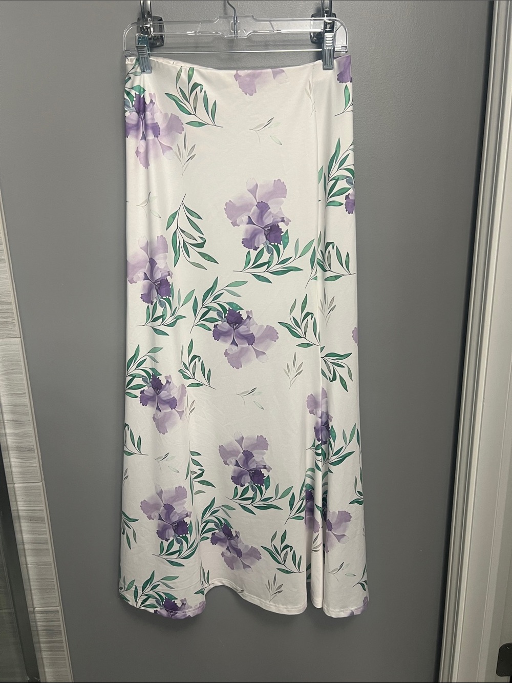White Floral Maxi Skirt with Purple Flowers